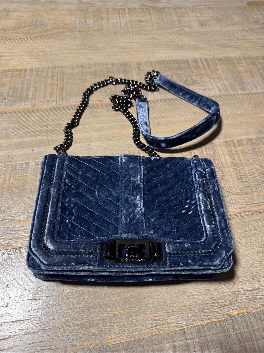 Rebecca Minkoff Navy Velvet Quilted Crossbody with Chain Strap
